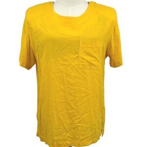 Venezia Women T-Shirt 14/16 Yellow Rayon Short Sleeve Pocket Vintage 90s Minimal